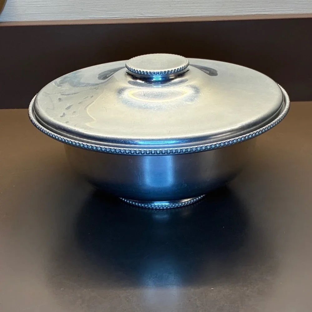 Vintage B W Buenilum Hand Aluminum  Bowl With Lid 1950s MCM Mid-Century Modern
